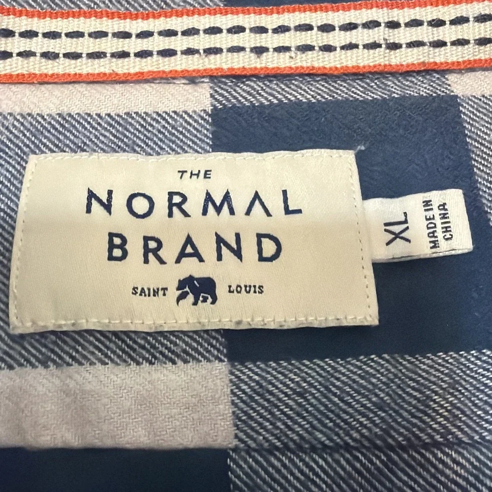 The Normal Brand Shirt Blue Plaid Long Sleeve Button Up Pocket Flannel Men's XL